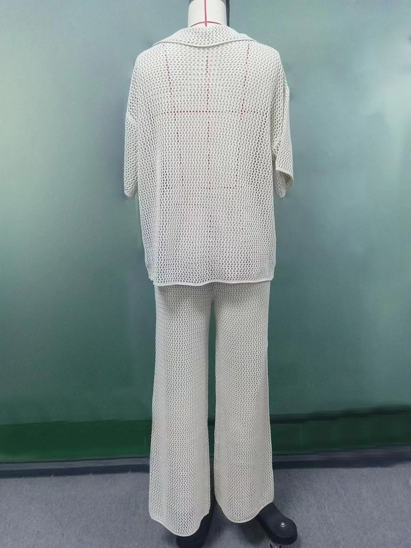 Women's Clothing sexy comfortable mesh button autumn woolen trousers short-sleeved shirt_voghion.com