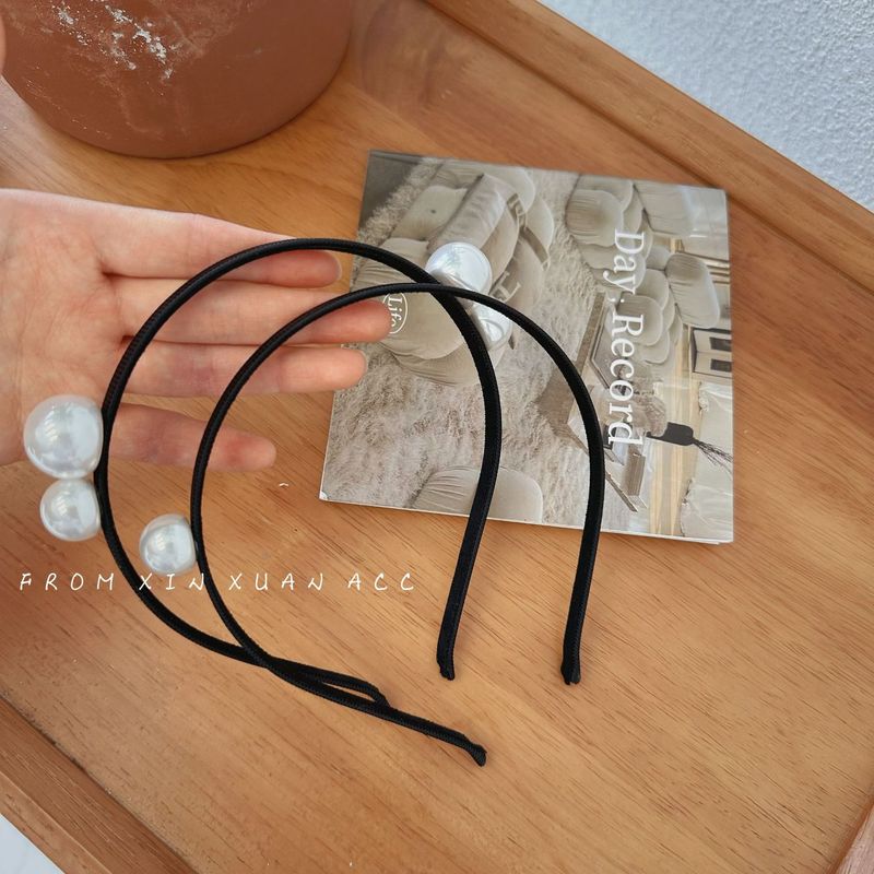 Vintage French High-end Sense Large Pearl All-match Thin Narrow Simple Basic Band Pressing Hair Clip_voghion.com
