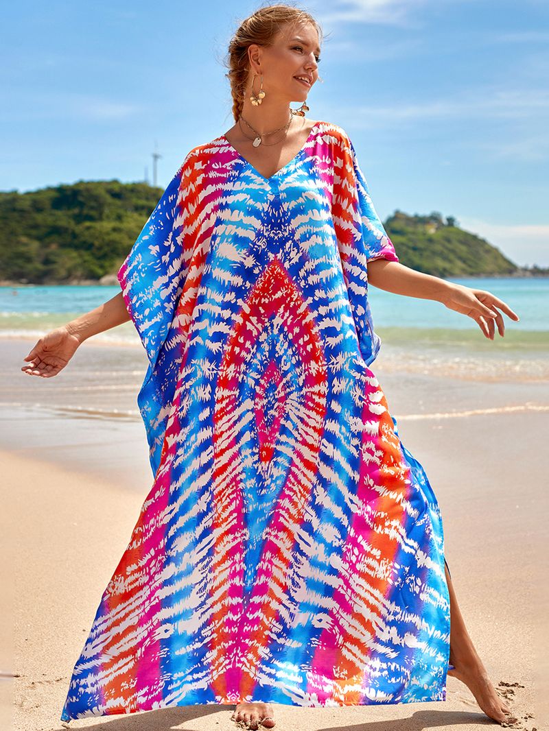 Strandkleid aus 100 % Baumwolle für Damen – Sonnenshirt mit Boho-Print, locker sitzende Bademode, Langarm-Tunika für den Urlaub am Pool_voghion.com