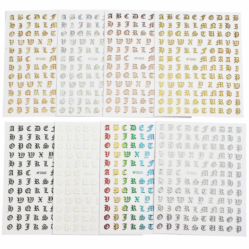 Nail art olografiche oro e argento - Decalcomanie fai da te per nail art con alfabeto gotico, adesivi unici_voghion.com