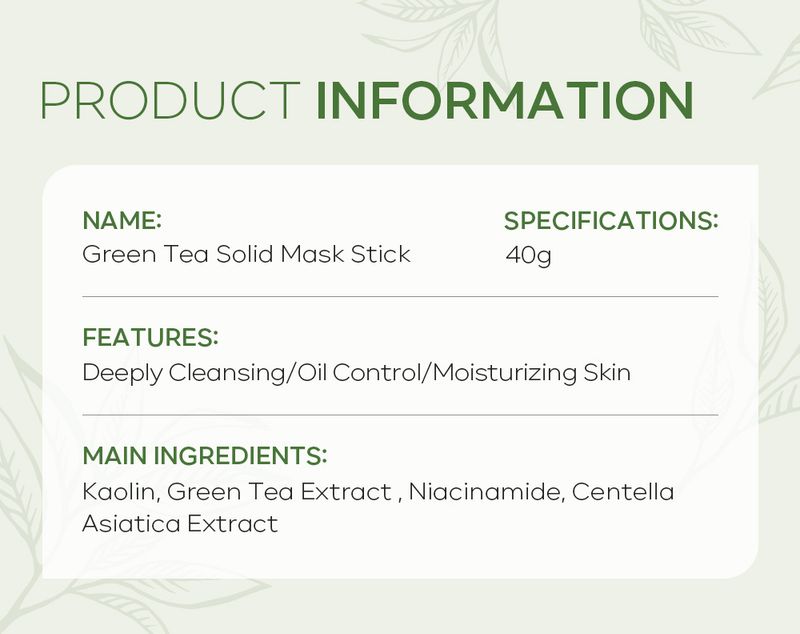 QUIYUM Grüner Tee Fester Maskenstift 40 g Feuchtigkeitsspendende, schmierbare Schlammmaske_voghion.com