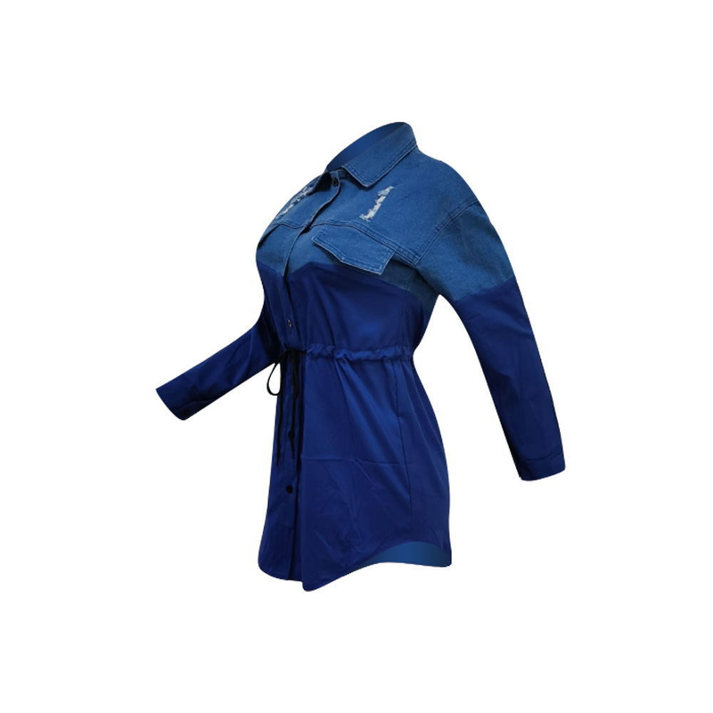 Moda femminile Camicia in denim alla moda con gonna slim fit allacciata_voghion.com