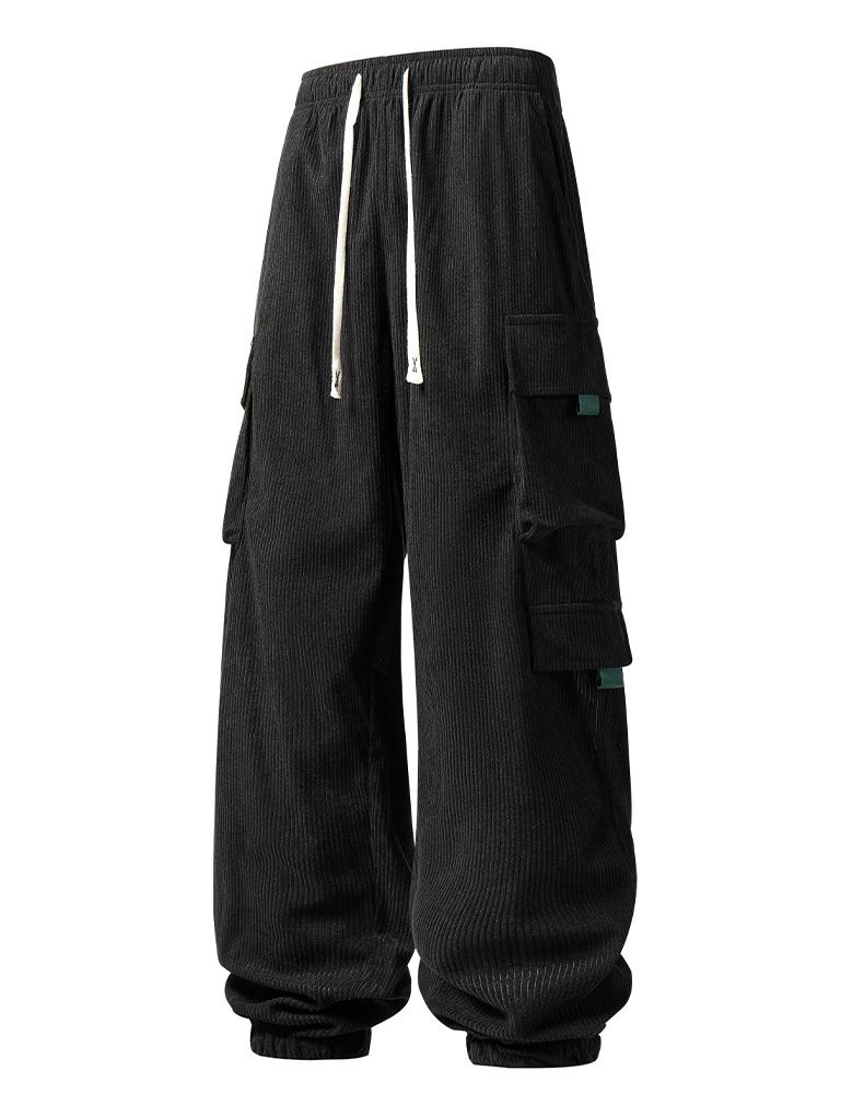 Pantaloni cargo in velluto a coste da uomo - Pantaloni da lavoro dalla vestibilità comoda con tasche multiple, gamba larga e polsini regolabili per abbigliamento casual da strada_voghion.com