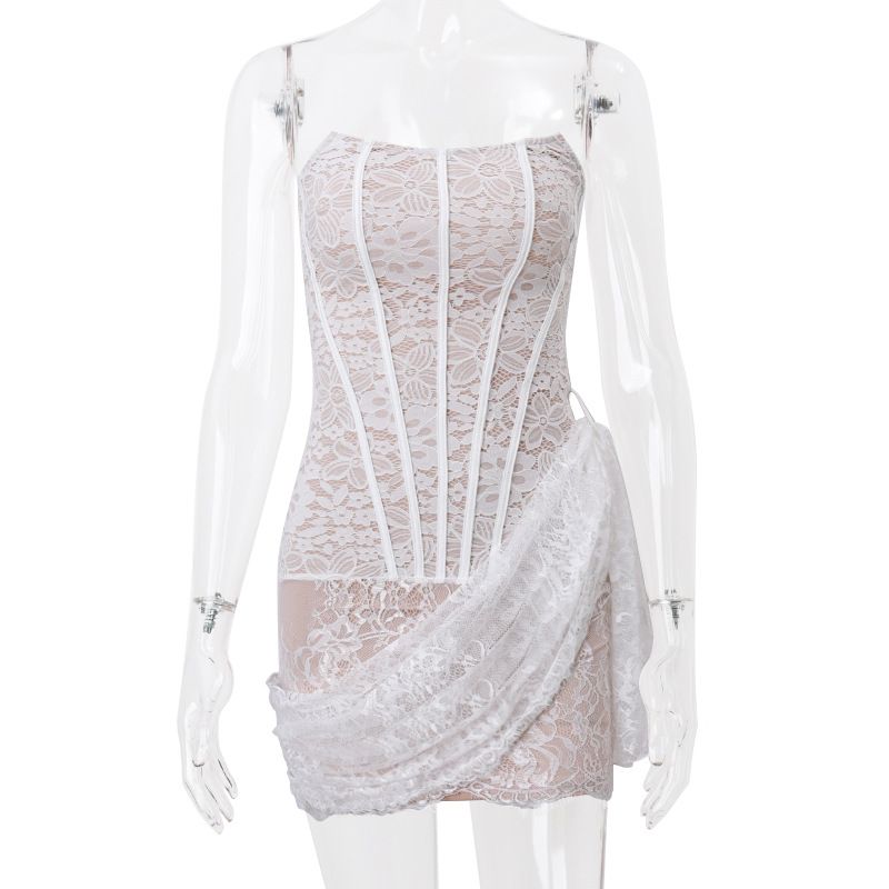 ins2025 Nuovo abito estivo sexy in pizzo con lacci e rete sottile senza spalline per le donne_voghion.com