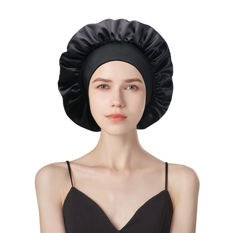 Berretto da notte classico europeo e americano per adulti, tinta unita, alla moda, con tesa larga, in raso, comodo da indossare per le donne_voghion.com