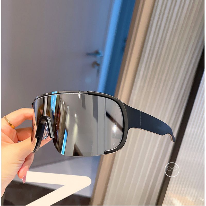 Korean Style Spring Summer One-piece Sunglasses Women With Large Faces, Windproof Cycling Glasses Men, Trendy Reflective_voghion.com