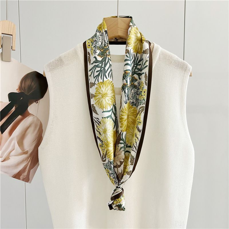 Spring New For Women, Elegant Fresh Mulberry Silk Scarf, Thin And Long Double-layer Double-sided Neck Scarf With Ribbon_voghion.com