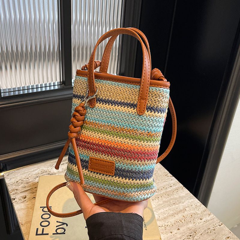 Borsa da spiaggia in paglia bohémien per donna, estate 2024, nuova moda, tracolla, portatile, intrecciata, per telefono_voghion.com