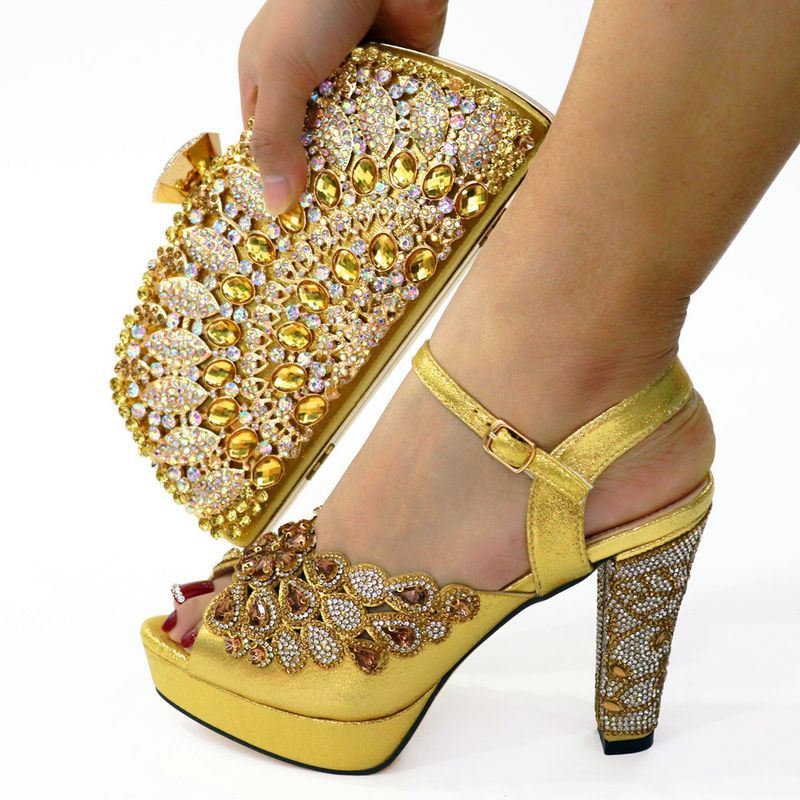 Women Shoe Bag Set Exquisite Rhinestone Elegant Fashion High Heel Sandals With Bag_voghion.com