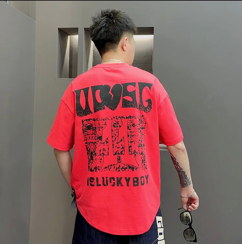 Été nouveau Looe imprimé col rond à manches courtes t-shirt pour hommes à la mode Arc Tailcoat Veratile mince moitié_voghion.com
