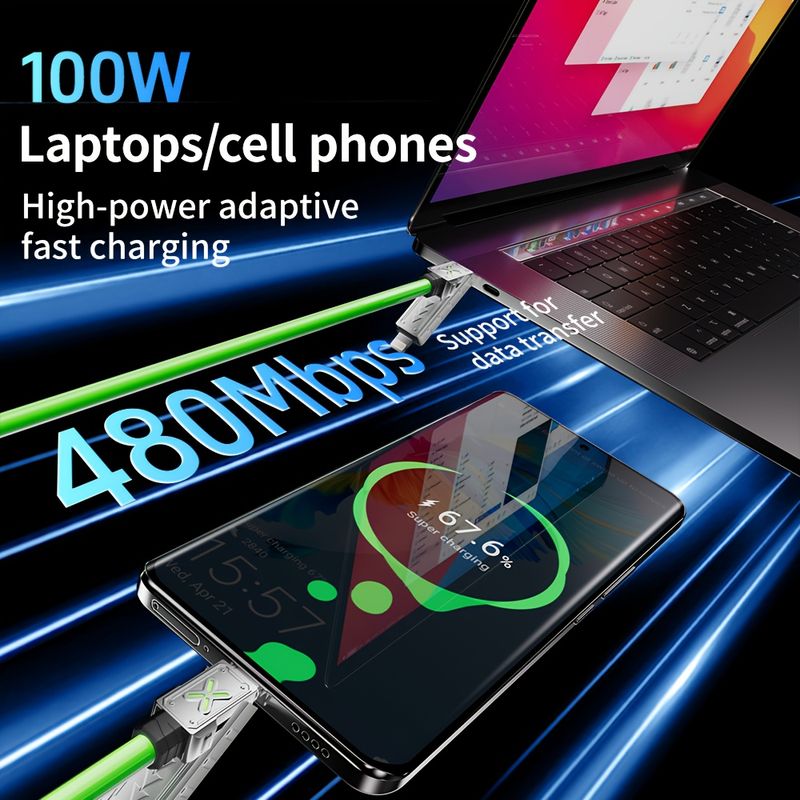 MPATIBY 59.06 Inch 240W 4-in-1 Super Fast Charging Data Cable USB-C To Type-C Zinc Alloy Multi-port For IPhone Samsung Huawei Xiaomi_voghion.com