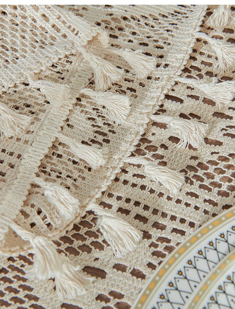 Vintage Crochet Tablecloth – Non-Slip Polyester Lace Table Cover, Elegant Embroidered Square/Round Dining Cloth For Farmhouse, Café, Wedding_voghion.com