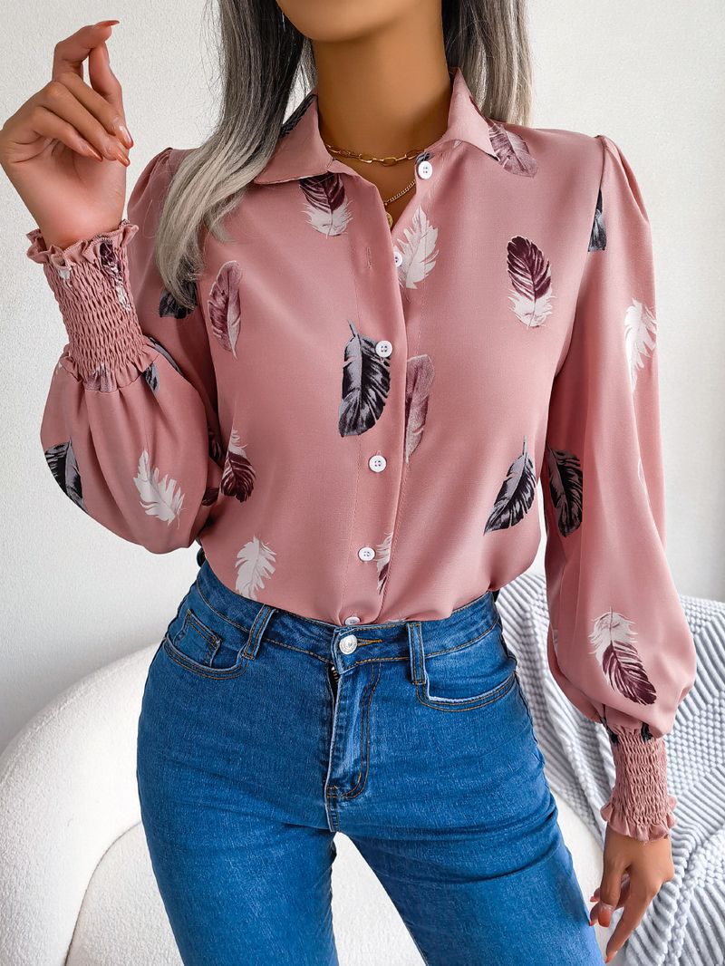 Abito da donna con camicia con risvolto e maniche a lanterna in piume di temperamento_voghion.com