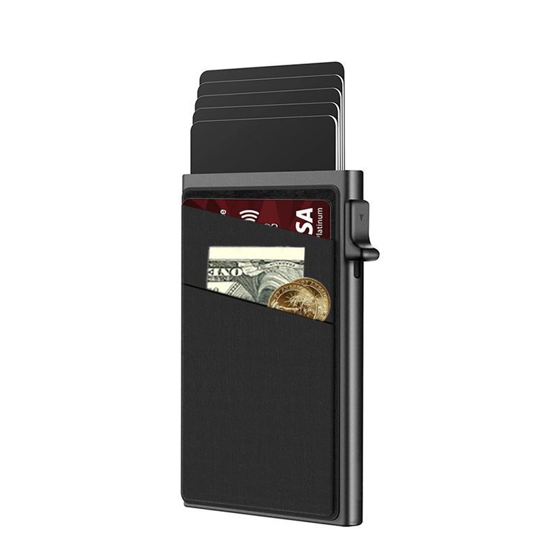 Card Cases Men's Card Bag Simple Ultra-thin Rfid Protection Wallet Card Sleeve Aluminum Alloy Side Push Card Box_voghion.com