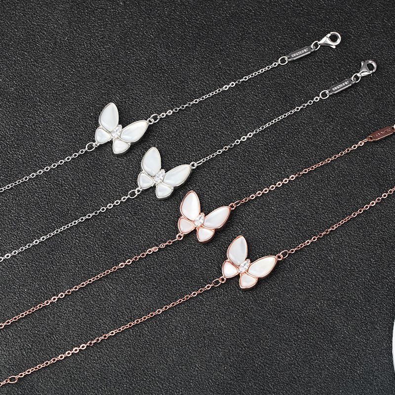 S Pure Silver White Mother-of-Pearl Butterfly Bracelet Rose Gold Plated Shell New Accessory Jewelry_voghion.com
