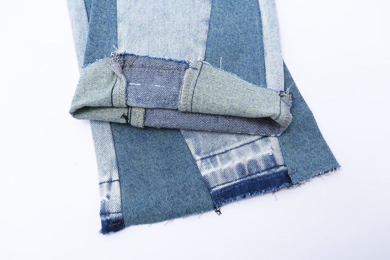 American Style Minimalist Distressed Color Blocked Denim Loose Street Washed Polished White Micro Flared Pants, Jeans_voghion.com