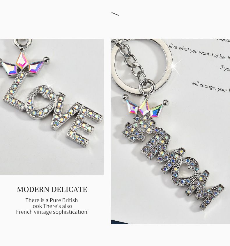 Sleutelhanger met hart voor ouderen, met diamanten bezette ring, tassleutelhanger, sleutelhangeraccessoire_voghion.com