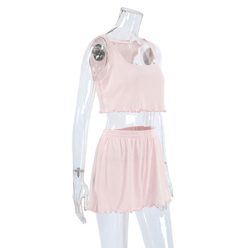 Pigiama estivo da donna, set da casa, comodo e ampio, in jacquard con cuore lavorato a maglia rosa_voghion.com