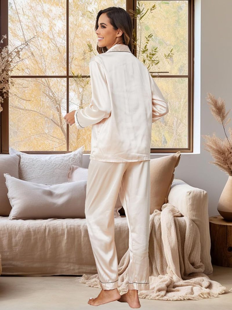 Grenzüberschreitende unabhängige Station Neue Ice Silk Pyjamas Damen Zweiteiler Langarm Seide Plus Size Damen Homewear_voghion.com