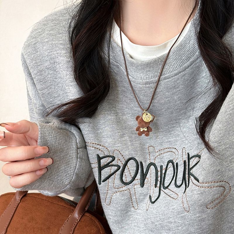 Leren touw pluche teddybeer ketting, dames herfst winter niche ontwerp, trui ketting, modieuze high-end en_voghion.com