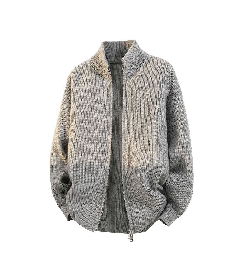 Men's Zip-Up Knit Sweater – Oversized High-Neck Pullover With Stretch Fabric (Machine Washable, Winter Casual Wear)_voghion.com