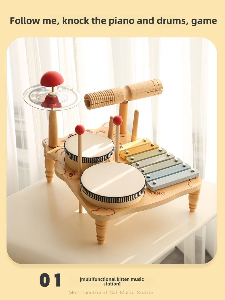 Gyerek fából készült zene ütőhangszer ütős zene doboló gong baba kézi dob oktatási játékok_voghion.com