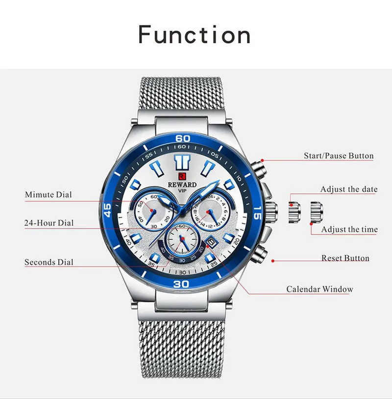 Men Wristwatch Luxury Waterproof Stainless Steel Watches Fashion Calendar Chronograph Wrist Watches Gift for Him_voghion.com