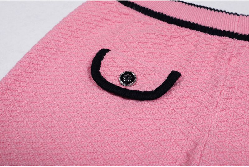 Luxury Knit Suit Set – Elegant Long Sleeve Cardigan & Straight Leg Pants (Black/Pink/White, Sizes S-XL)_voghion.com