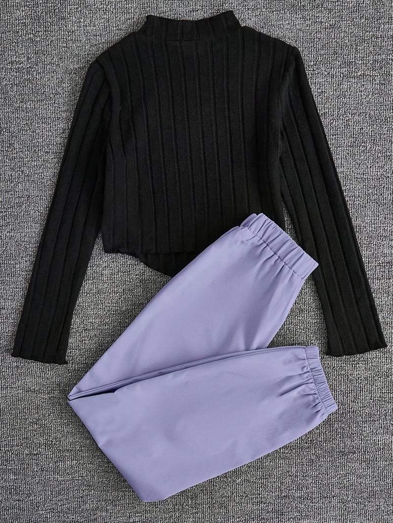 Kids’ Clothing INS Girls Fashion Overalls Fleece Ribbed Warm Embroidered Tops Casual Trousers Suit_voghion.com