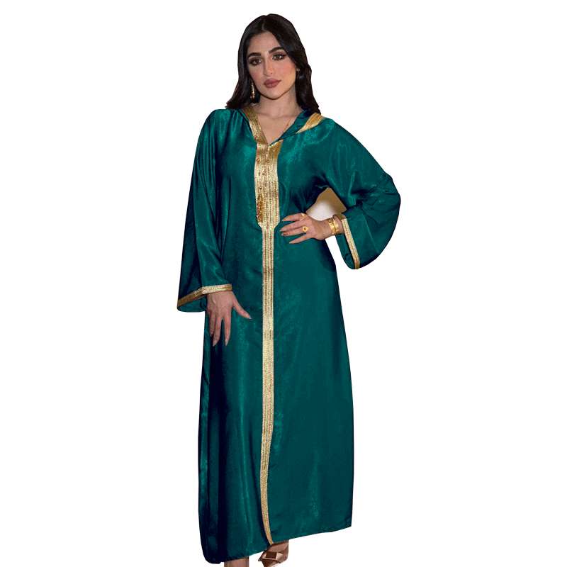 Abaya musulmano in camoscio con pizzo color champagne da donna Abaya maculato da donna_voghion.com