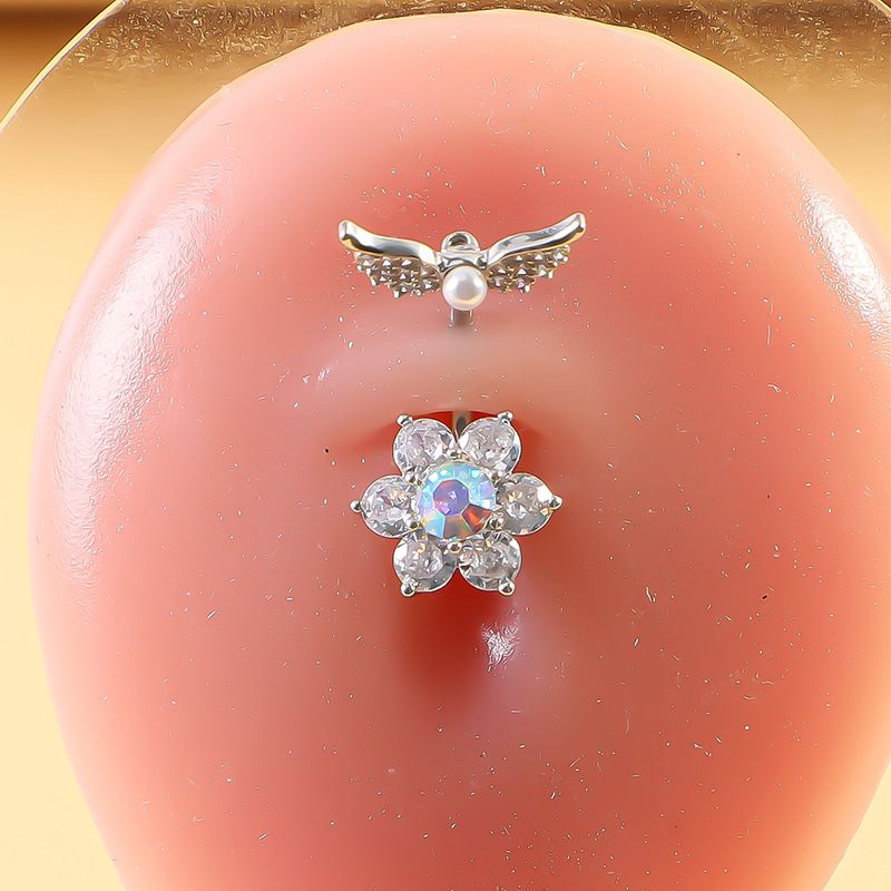 Nuovo piercing all'ombelico con testa ad ala micro pavé, in acciaio inossidabile, con zirconi, mini gioielli per piercing con perla_voghion.com