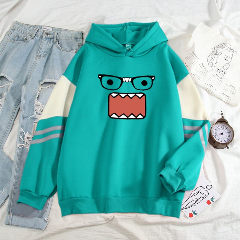 Felpa da uomo in stile americano con blocchi di colore, vestibilità ampia, pullover con stampa Niche Monster, capospalla alla moda e alla moda._voghion.com