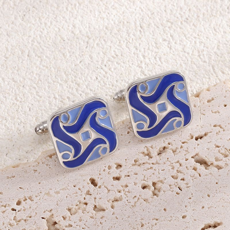 Gemelli per camicia blu in lega di metallo con strisce francesi quadrate alla moda_voghion.com