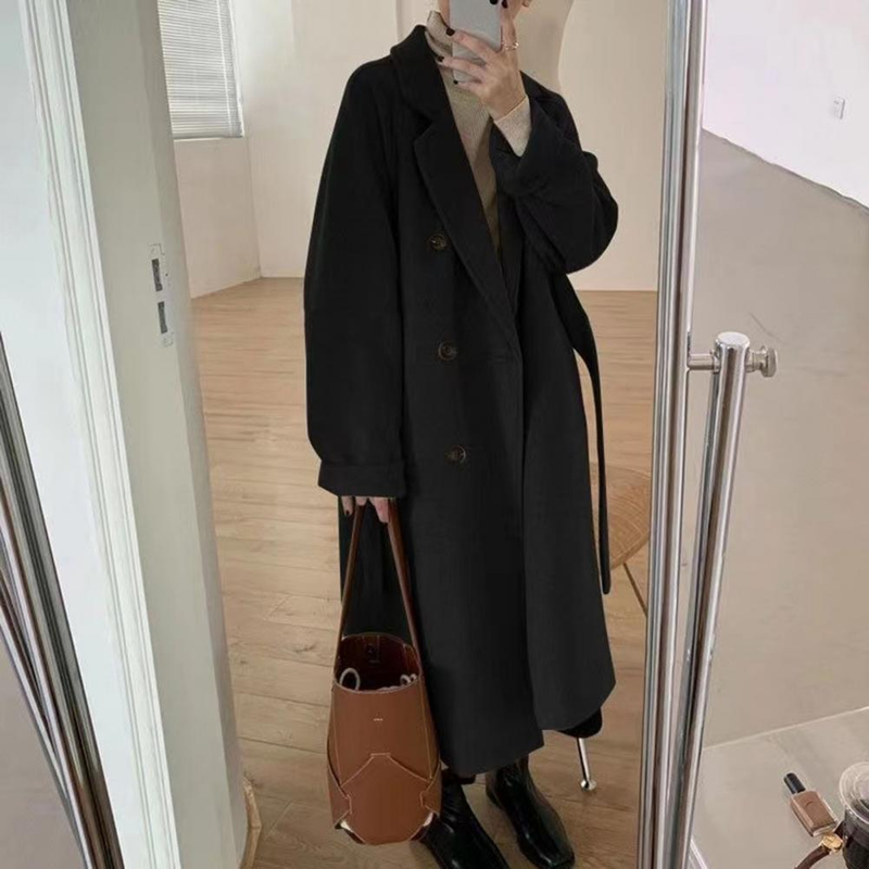 RDMQ 2023 Vrouwen Wollen Jas Wasbare Stijlvolle Knoppen Riem Overjas Herfst Winter Vrouwen Uitloper Lange Mouw Streetwear_voghion.com