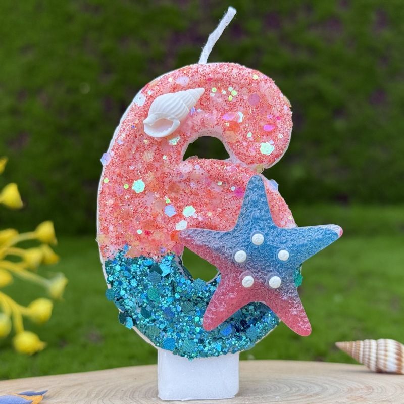 Creative Digital Cake Party Decoration First Birthday Candle Handmade DIY Ocean Starfish_voghion.com
