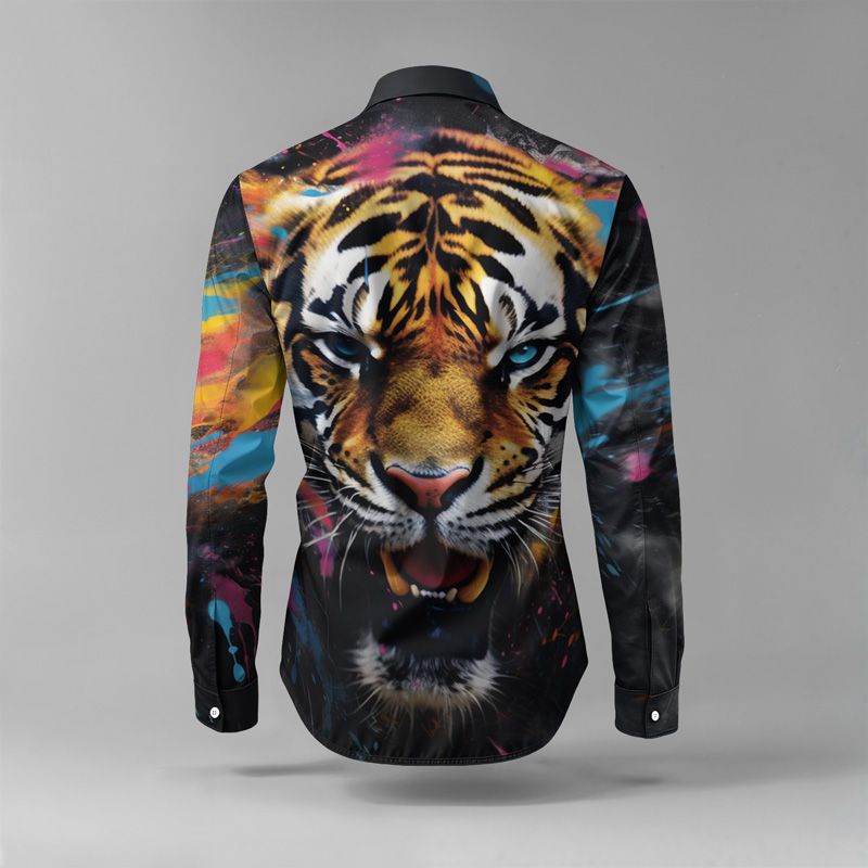 2025 Frühling Sommer Männer Shirt Set Tiger Print Mode Druck Zweiteiler Herren Leichte Party Langarm Anzug Neu_voghion.com