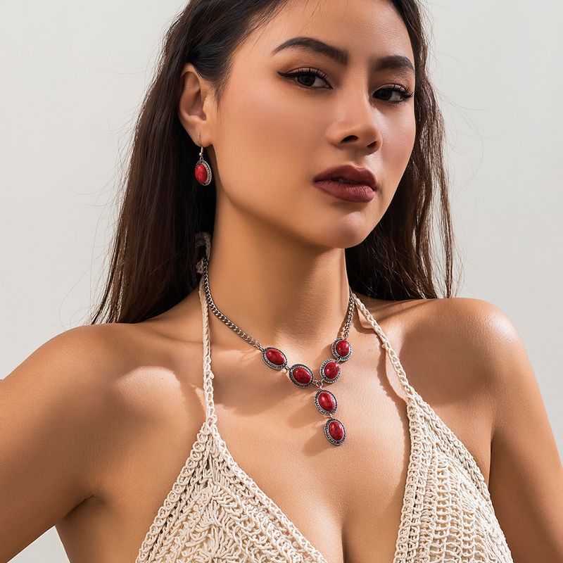 Sieraden Etnische Stijl Turquoise Set Mode Punk Metalen Ketting Sleutelbeen Ketting_voghion.com