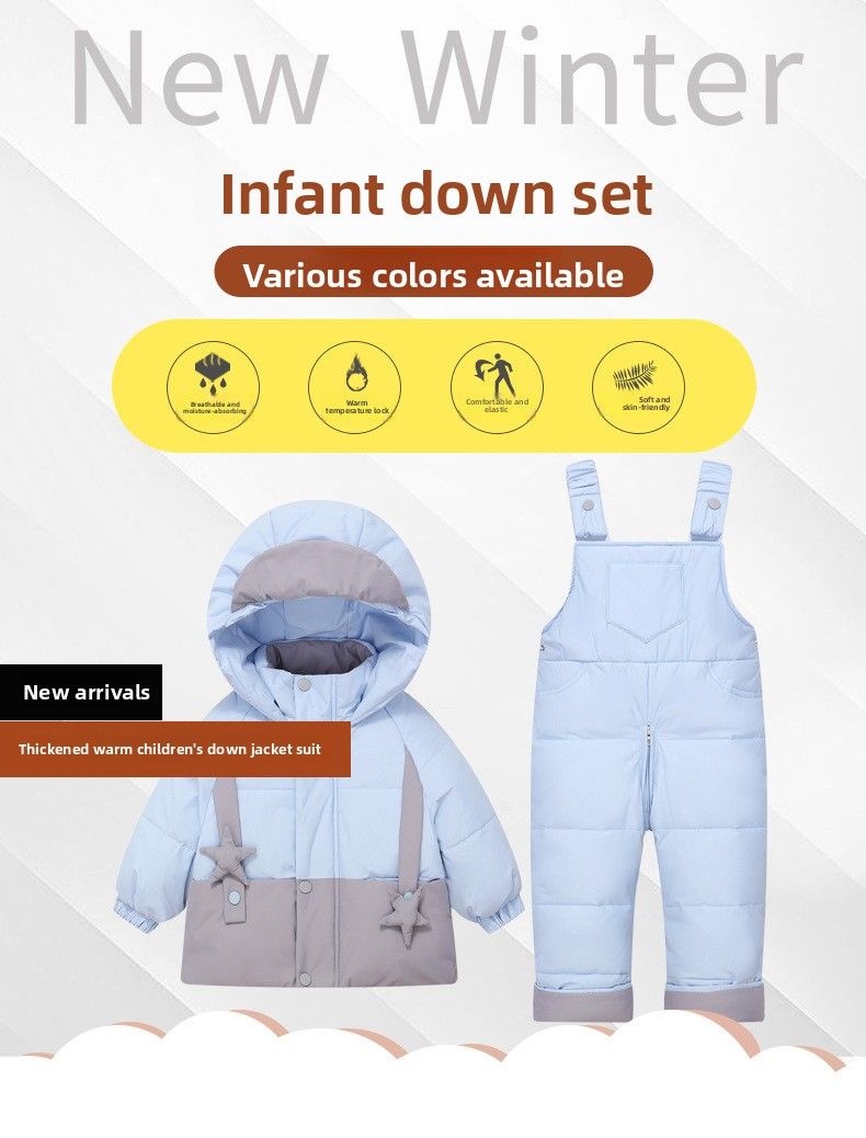 2025 Kinder Daunenjacke Kleinkind Kleinkind 1-5 Jahre alt Jungen und Mädchen neue Winter zweiteilige Set Top + Overalls_voghion.com