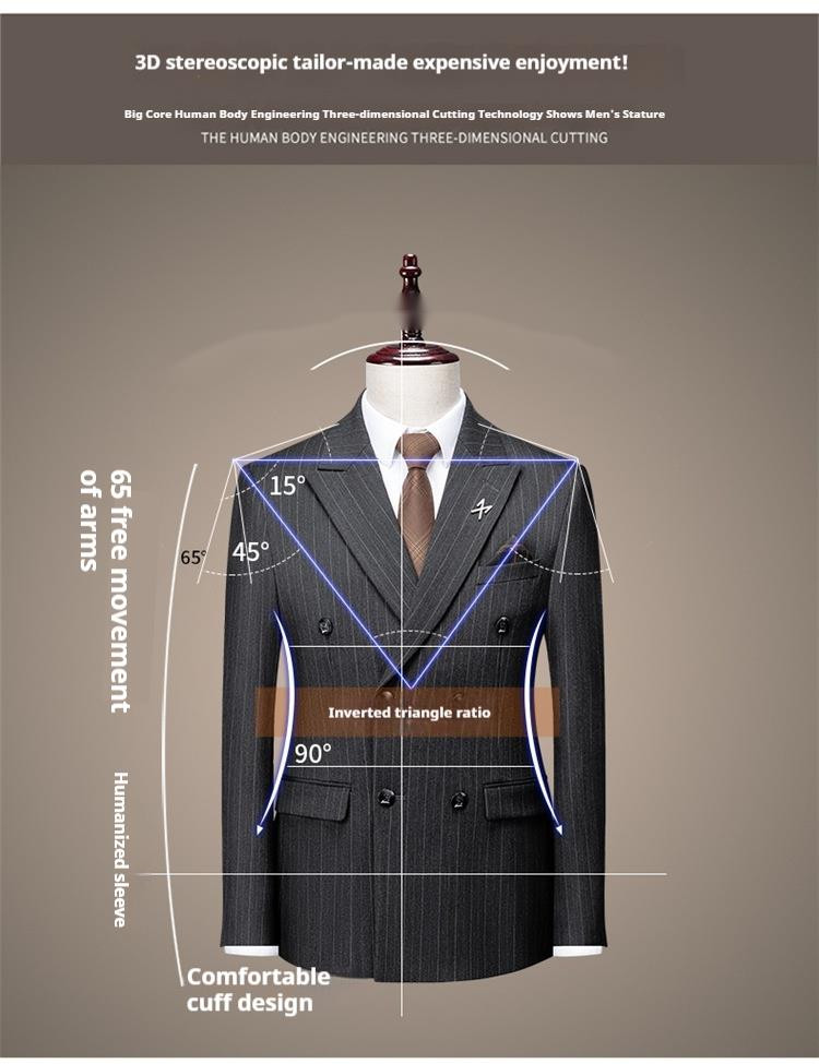2024 Nuovo tre pezzi casual con colletto con fibbia, abito nero a righe coreano, completo da uomo slim fit_voghion.com
