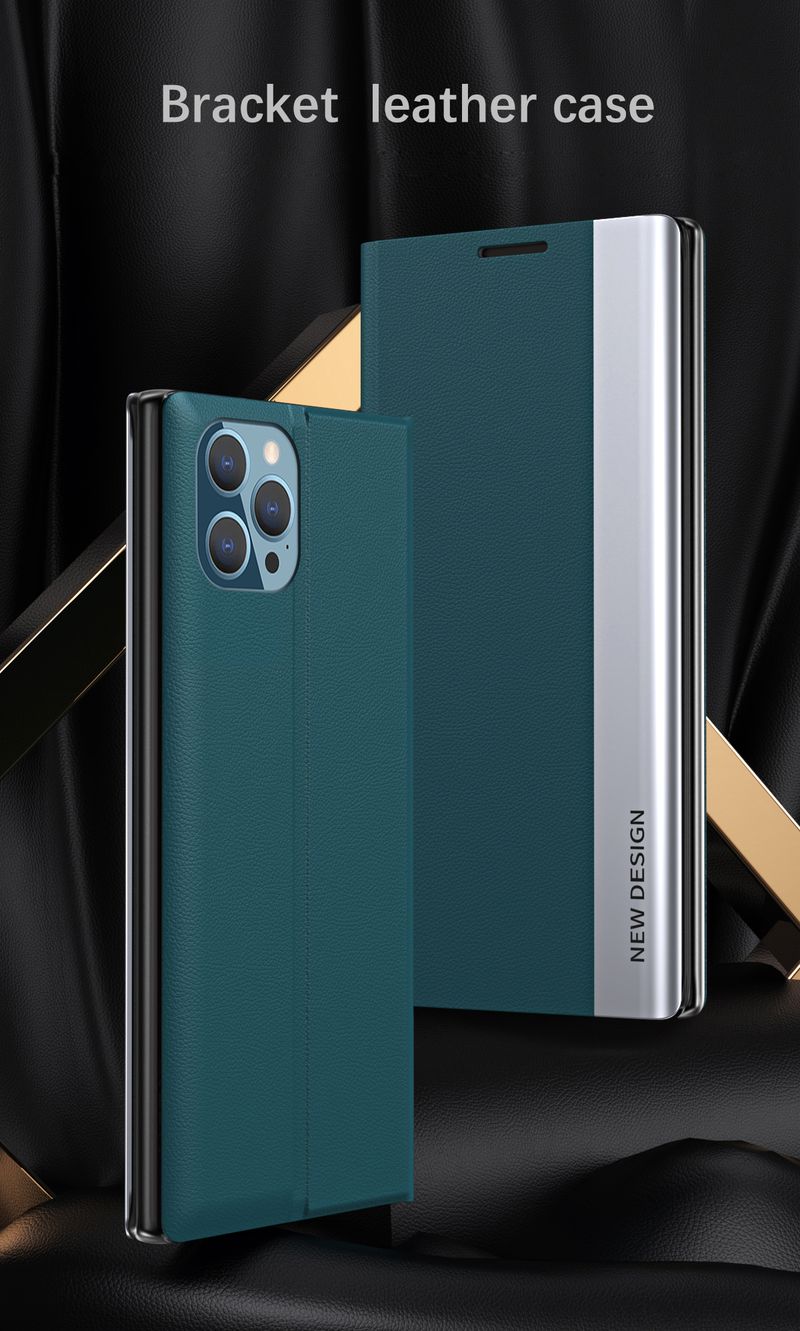 Custodia in pelle con texture satinata per iPhone 15, 14 Plus, X, XR, XS, 11, 12, 13, 16 Pro Max, copertura completa, supporto pieghevole, paraurti_voghion.com