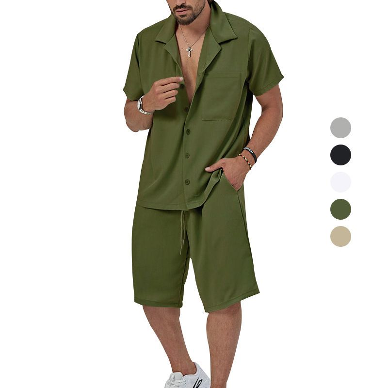 Nuovo set da due pezzi casual da uomo con colletto a maniche corte, estate 2025_voghion.com