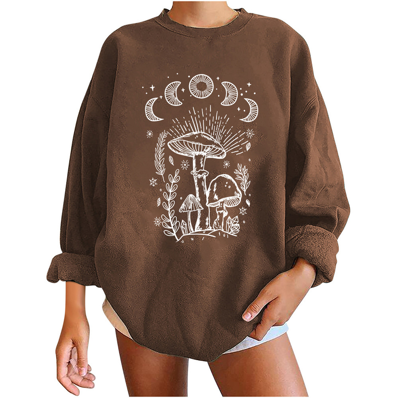 Women's off-the-shoulder long-sleeved sweatshirt mysterious printed fleece top_voghion.com