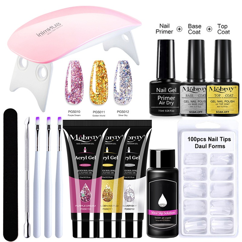 Set gel Poly Nails Kit per il miglioramento delle unghie con estensori di cristalli a 6 colori_voghion.com