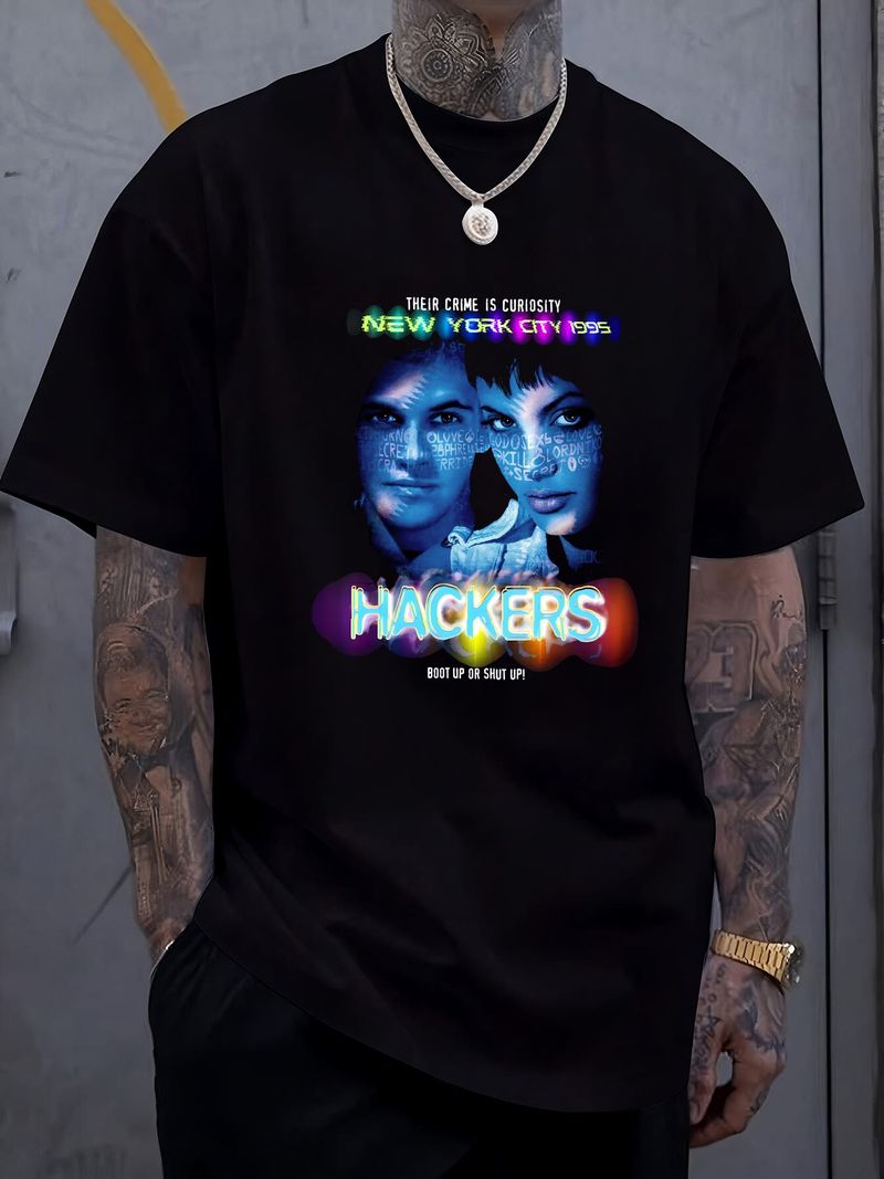 Maglietta da uomo unisex con grafica, motivo Hackers New York City 1995, morbida, comoda, estiva, casual, versatile, da indossare tutti i giorni, traspirante_voghion.com