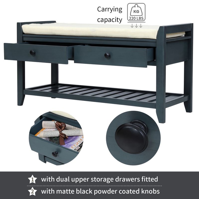 Shoe Rack With Cushioned Seat And Drawers,Multipurpose Entryway Storage Bench_voghion.com