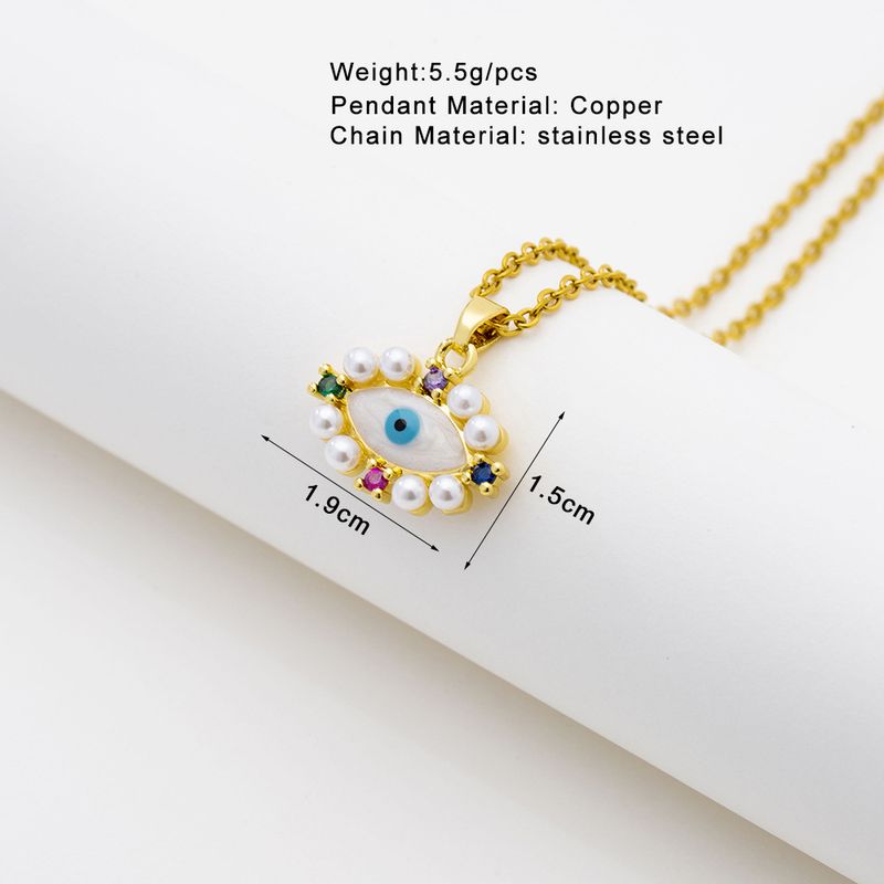 Heißer Verkauf Bösen blick Anhänger Halskette frauen Temperament Alle-spiel Kupfer Set Perle Schlüsselbein Kette Trendy Zubehör_voghion.com
