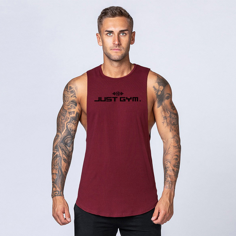 Minimales Baumwoll-Sport-Tanktop für Herren, atmungsaktives Training, ärmelloses Muskel-Lauf-Tanktop für Herren für schmale Passform_voghion.com