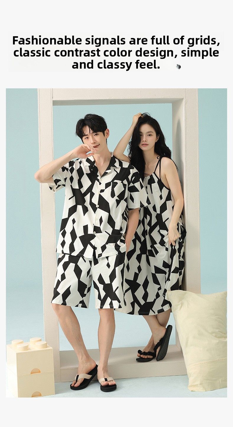 7A Antibacterial Boost! Pigiama da coppia in cotone Xinjiang, estivo, maniche corte e sottili, che unisce lusso e comfort._voghion.com