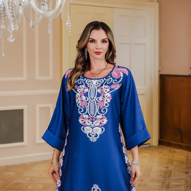 Moslemi pikk Dubai naiste trükitud kleit, suur rüü, abaya õhtukleit_voghion.com