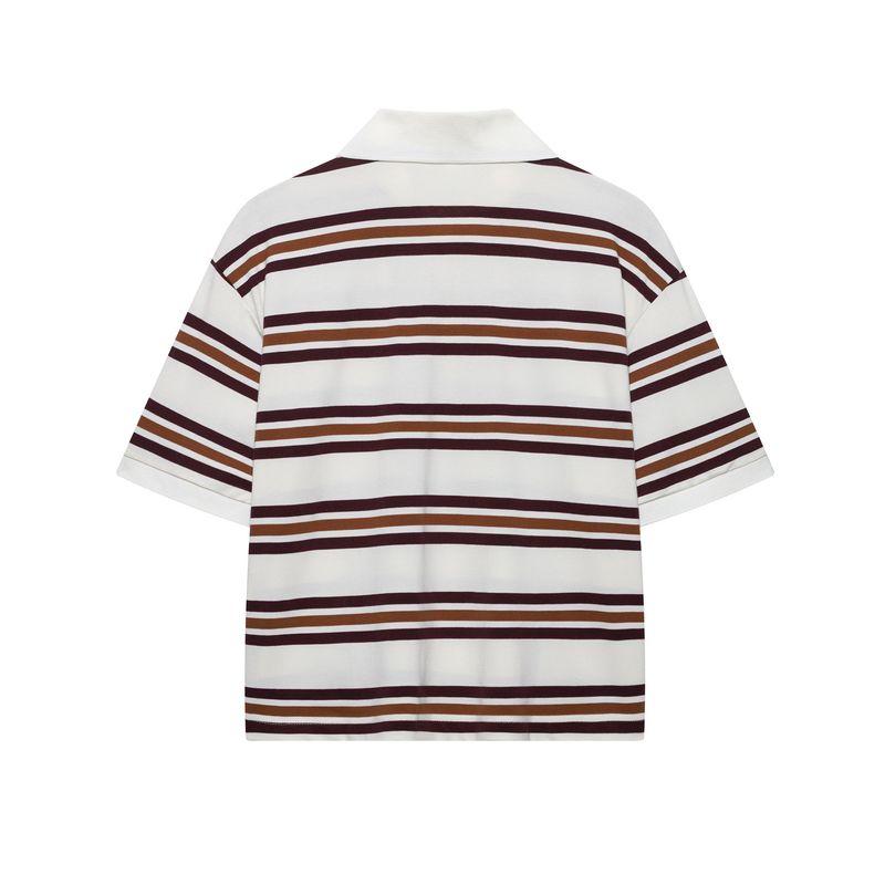 Retro Stripe Polo Shirt With Pleated Skirt Set - Women's Casual Loose Fit Long Sleeve Top & Flared Mini Skirt_voghion.com